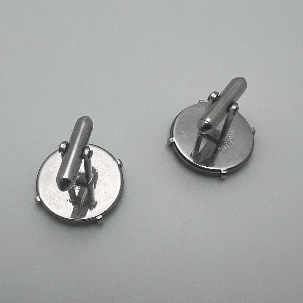GREECE Coin Cuff Links Repurposed Vintage Greek‎ 50 Lepta Silver Tone Coins